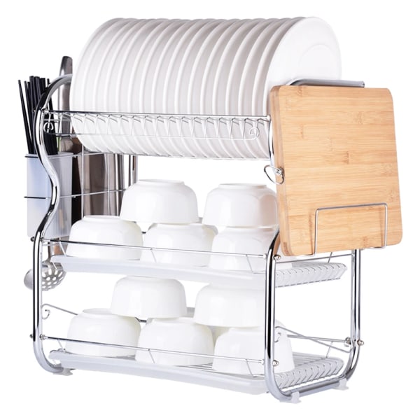 3-Tier Dish Rack Kitchen Storage drawer Rack with Chopsticks/Knives/Cutting Board Holder Drainboard kitchen drawer organizer