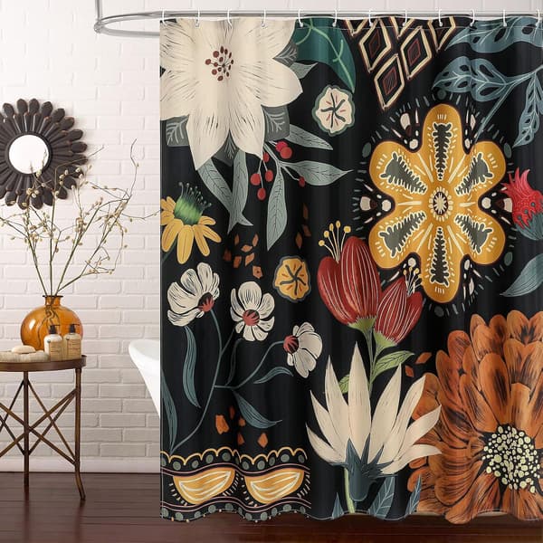 (180x200cm) Bohemian blomstret dusjforheng, tropisk bladstoff