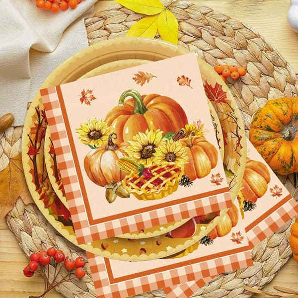 Thanksgiving servietter, 24-pakning høstgresskar-trykte papirservietter, høstløvdesign, engangs festservietter til høytidsmiddager, bord
