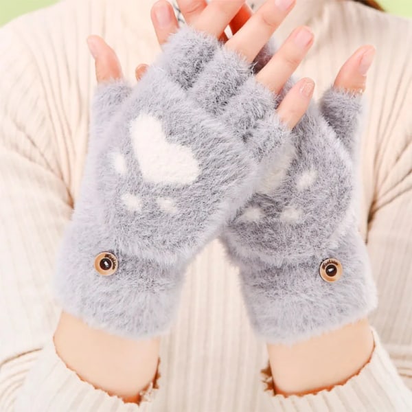Kawaii Women Warm Cat Gloves Fashion Girls Cat Claw Paw Plush Mittens Soft Plush Short Fingerless Half Finger Winter Gloves