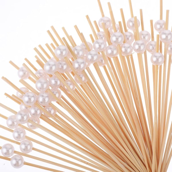 100 PCS Cocktail Picks, 4.7 inch Fancy Cocktail Toothpicks for Appetizers Skewers Bamboo Cocktail Picks for Party Decoration, White Pearl Food Picks