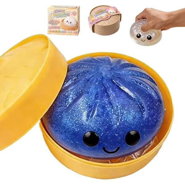 Glittering Dumplings, Adorable Glittering Dumpling Gift Box, Relieves Anxiety with its Soft, Squeezable Dough for Stress Relief (Blue) Blue