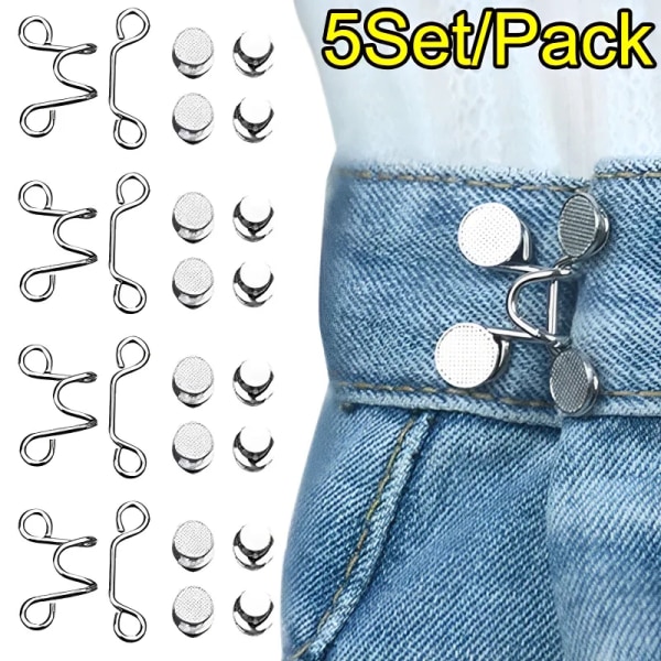 5/1Set Extender Button Adjustable Waist Buckle Set Jean Button Pins Perfect Fit Instant for Tighten Waist Jeans No Sewing Button