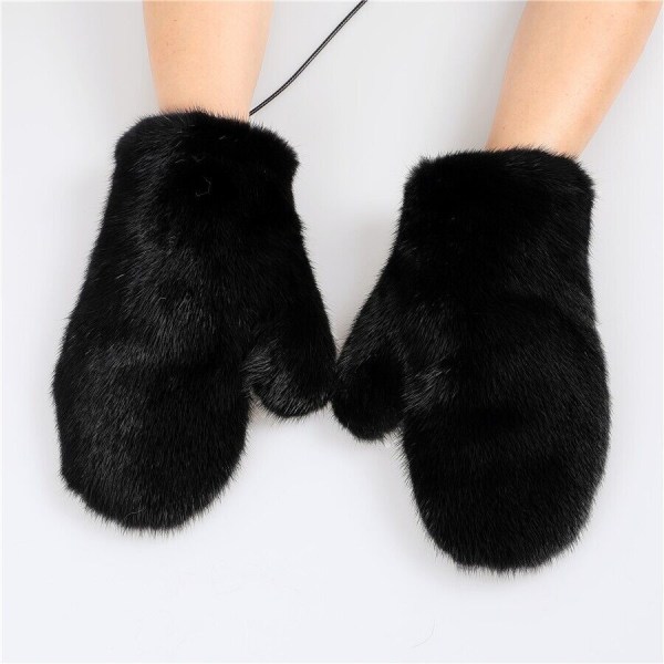 Women's Luxury Winter Real Mink Fur Sheep Skin Leather Wrist Gloves Mittens Warm