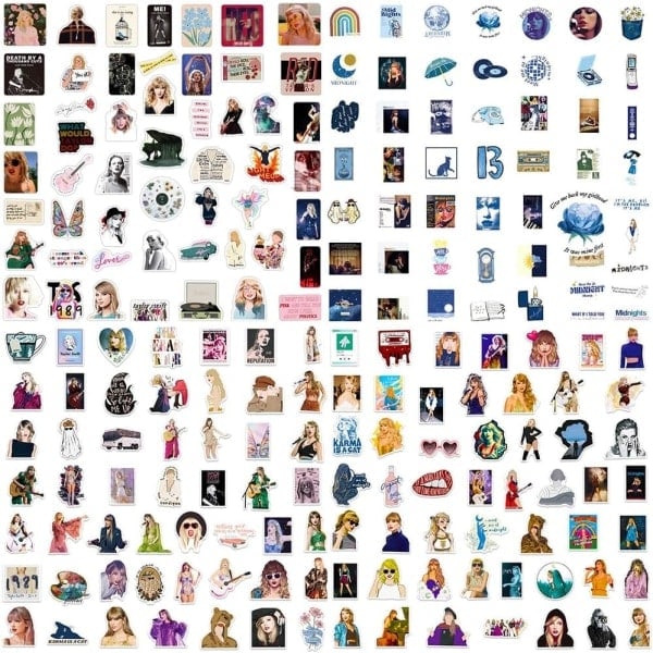 200 kpl Taylor Girl -tarroja naispuolinen poptähti Swift -tarrat vedenpitävät vinyylitarrat teini-ikäisille vesipullo kannettava tietokone [mo] musta