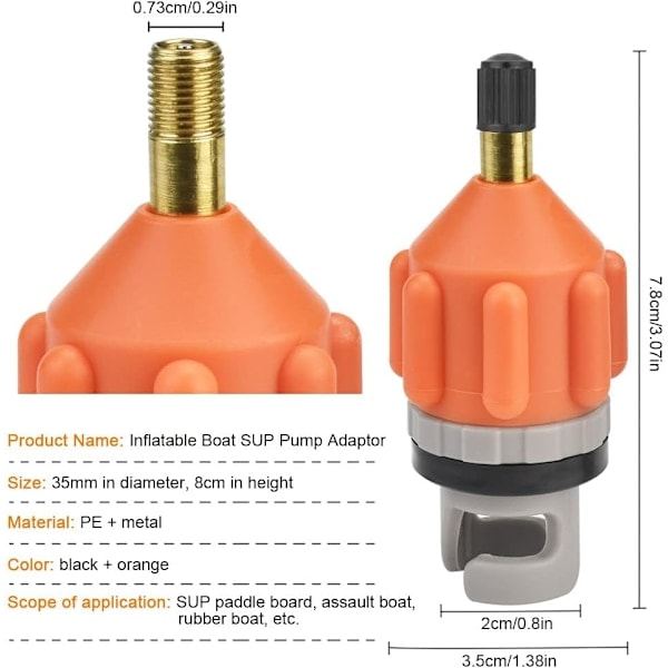 2 STK Orange Pumpeadapter Sort Kajak Adapter Båd Pumpe Adapter Ka