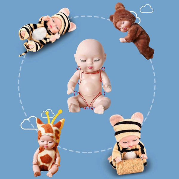6 st Söta Mjuka Babydockor med Klädset, Realistiskt Utseende för Flickor