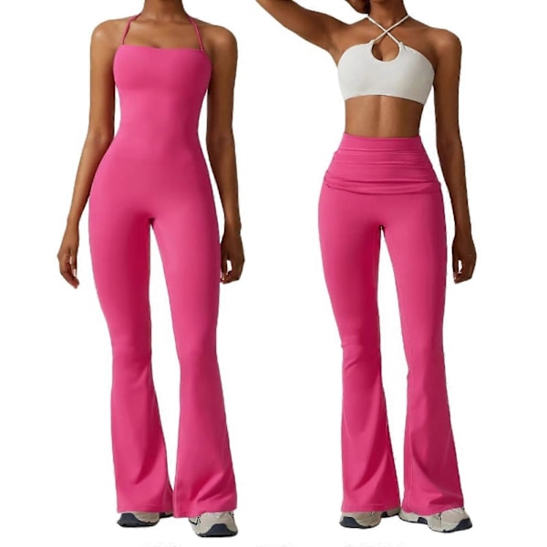 Halter-jumppapuku naisille 2 IN 1 korkeavyötäröiset levenevälahkeiset leggingsit pakaroita kohottavat joogahousut haalarit verryttelyasut grey S