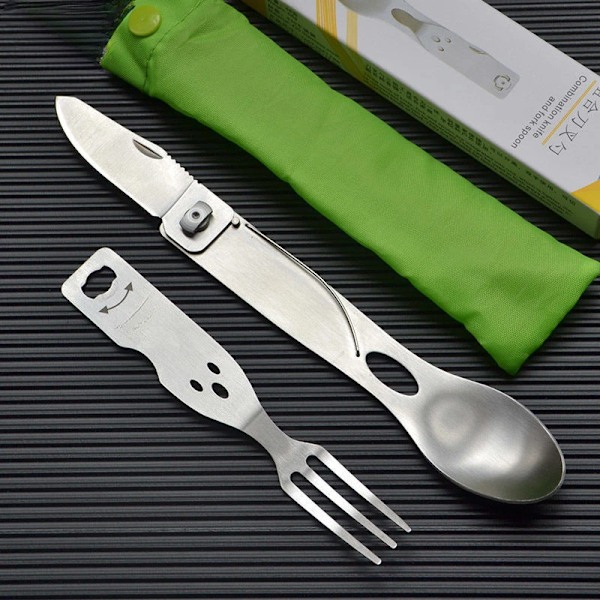 All-purpose Eagle Outdoor Tableware All-purpose Picnic Portable Knife Fork Spoon All-steel Multi-purpose Spoon Folding Knife