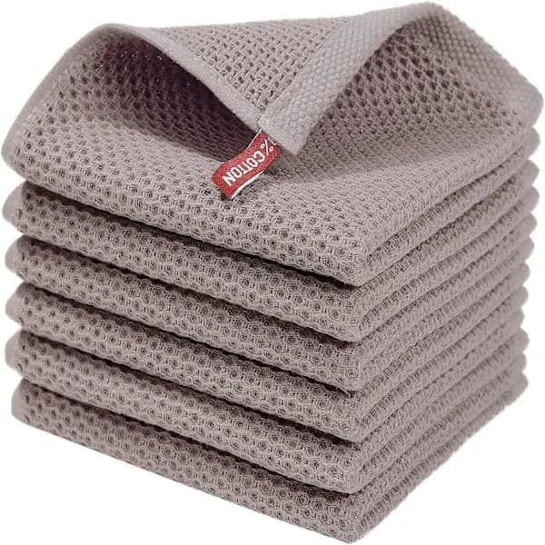 Cotton Waffle Weave Kitchen Towels, 6-Pack, Quick-Drying, Absorbent Cleaning Cloths with Hanging Loop for Kitchen, 34 x 34 cm, Espresso Espresso