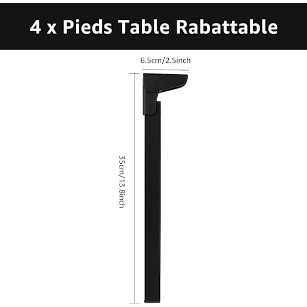 Set med 4 hopfällbara bordsben 35 CM, 90 graders hopfällbara bordsben, svarta hopfällbara soffbordsben för