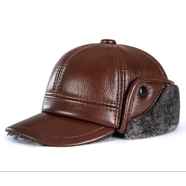 Men 100% Cowhide Real Leather Baseball Cap Trucker Army Hats Ear Protection Cap
