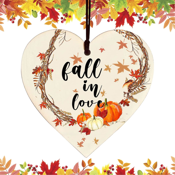 Fall Autumn Gifts, Wooden Heart Sign Gifts, Autumn House Decor， Fall in love Sign,Autumn Accessories Decor for Thanksgiving and Autumn