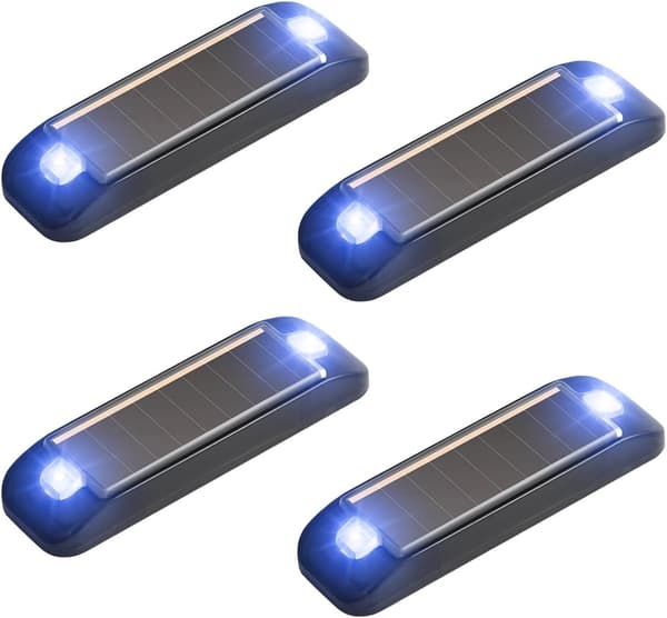 4 pcs Solar Powered Warning Lights, Mini Waterproof Solar LED Reflector with Automatic Flash Mode for Bicycle, Car, Motorcycle, Scooter