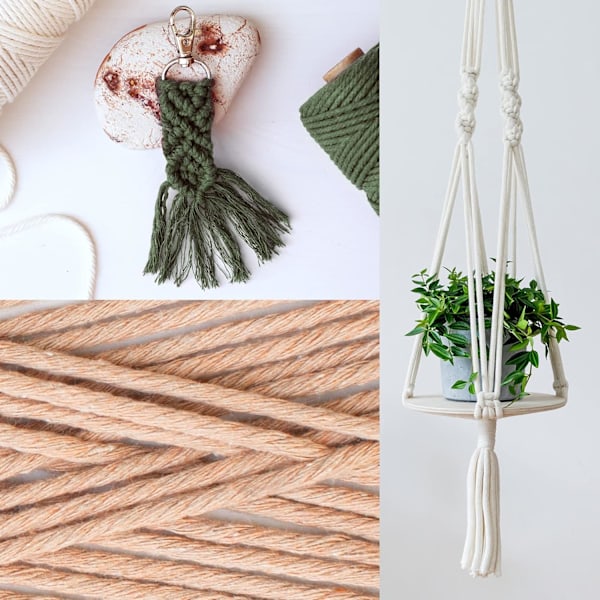 3 Färger Macrame Garn, Macrame Rep 3mm X 100m Naturligt Macrame Bomullsgarn
