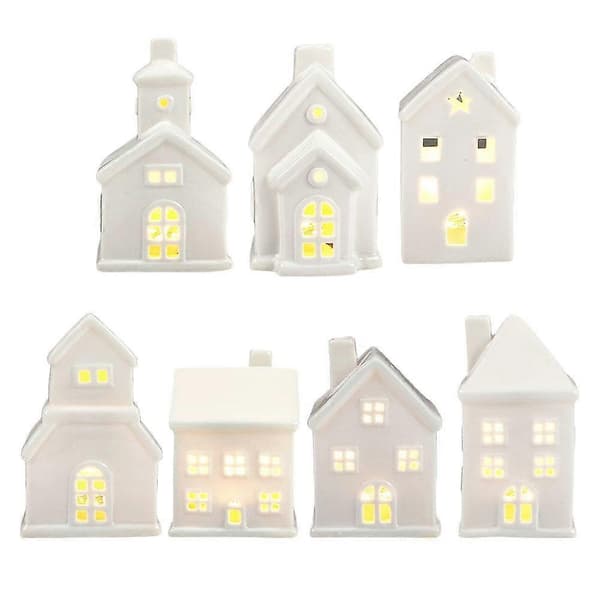 Keramiske hvide julebyhuse med LED-lys - H4Z3 D One size