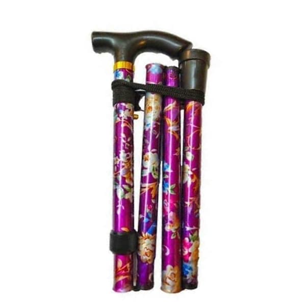 Letvægts foldbar justerbar stok mobilitetsfoldestok Purple Flower