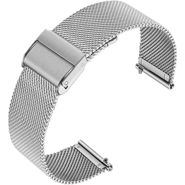 Mesh Woven Metal Watch Band Clasp for Men and Women,Universal Watchband for Smart Watches20mm Silver Double Buckle