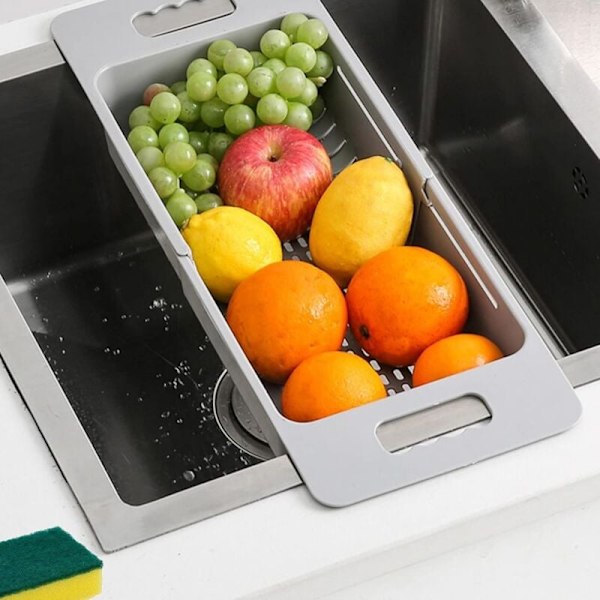 Hopfällbart Köksdurkslag, Utdragbart Durkslag, Justerbart Frukt- och Grönsaksdurkslag Över Diskbänken för Köket, Set om 1 (Grå)