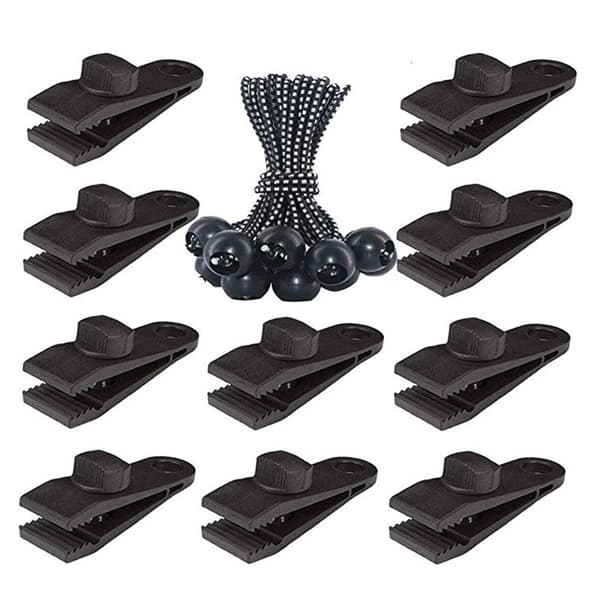10 Tent Clips including 10 Tent Clips and 10 Bungee Cords