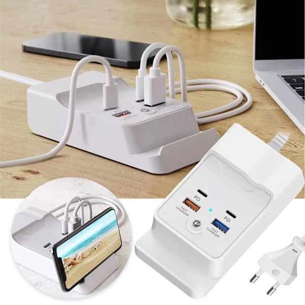 4-porttinen USB-laturi 20 W:n pikalatauskeskitin puhelintelineellä useille laitteille