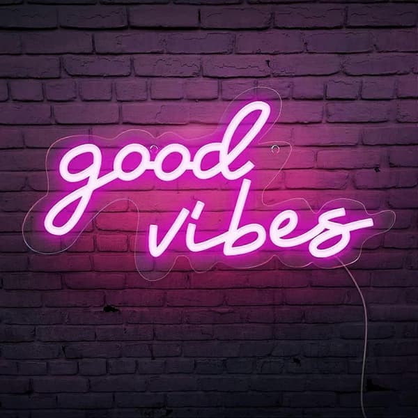 Good Vibes neonljusskylt USB-driven med dimmer, rosa LED-neonljusskyltar