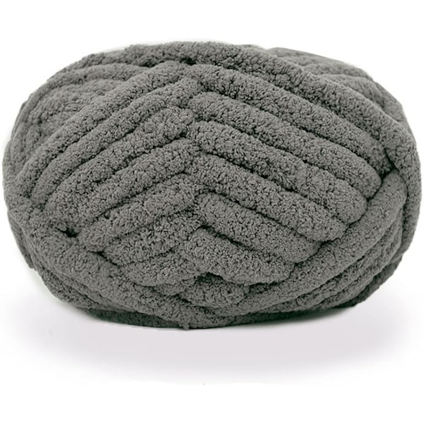 2 stk Chunky Knit Chenille Garn til Håndstrikning af Tæpper, Super Blødt Stort Jumbo Tæppe Garn (Mørkegrå)