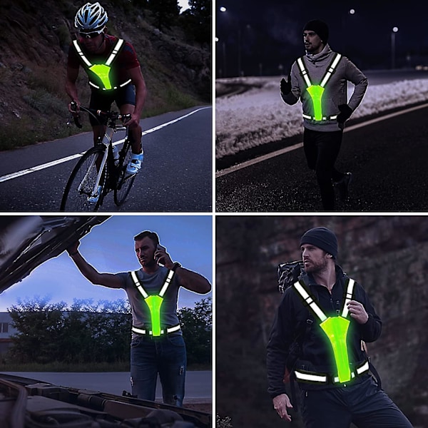 Reflekterende vest løpeutstyr, USB oppladbar LED lys opp vest høy synlighet med justerbar midje/skulder for jogging løping sykling