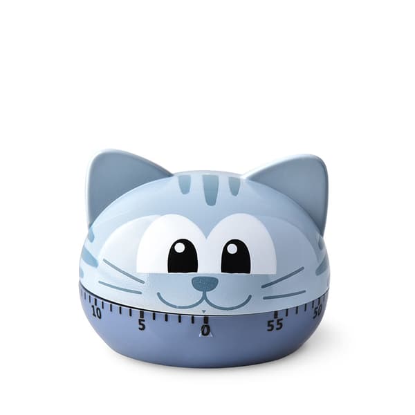 Kjøkkentimer med katte-design i ABS, stålfarget grå