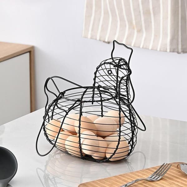 Trådkurv for egg, oppbevaringskurv for egg, påskepynt for å bære og samle frukt, mat, hønseegg, grønnsaker black