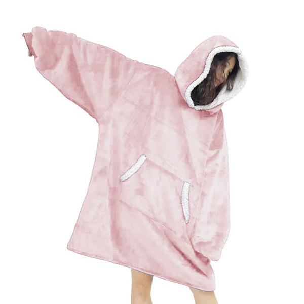 Oversized hettegenserteppe, bærbar hettegenserteppe pink