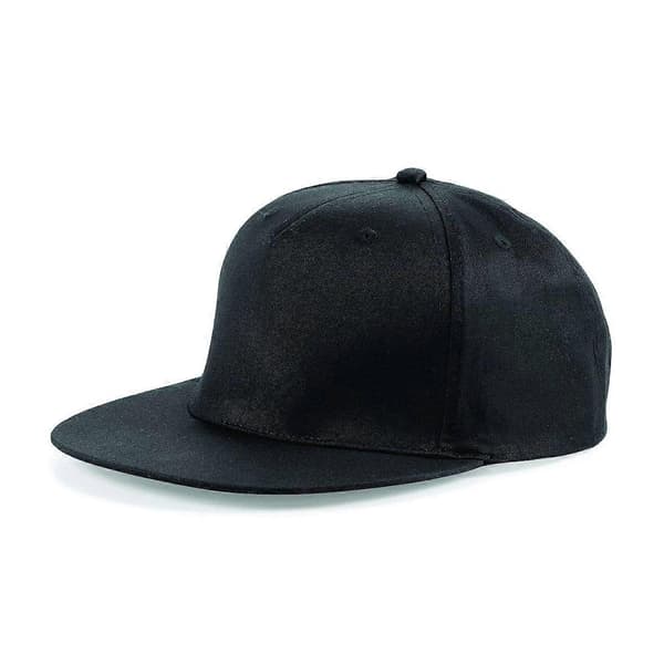 Sort bomulds-snapback-hat 5-panel fladskærmskasket med justerbar pasform og åndbar ventilation