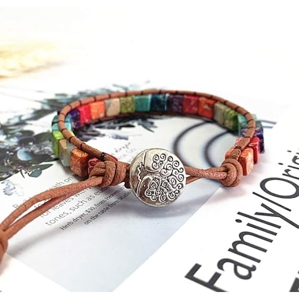 7 Chakra Armbånd Boheme Håndlavet Læder Wrap Healing Beskyttelse Natursten Yoga Perle Armbånd Boho Venskabssmykker