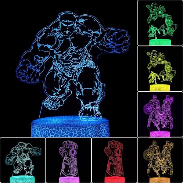 Avengers 3D Anime Lampe, 4 mønstre 16 farveskift jul