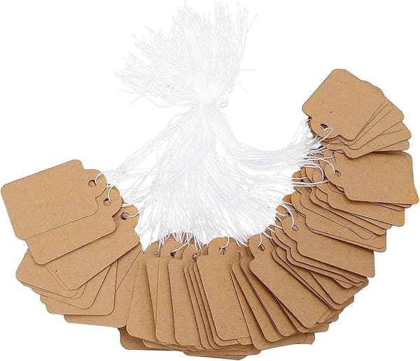 500 stk. prislapper med snor, merkelapper, kraftprislapper, skrivbare kraft-tomme prislapper, displayetiketter med strikk