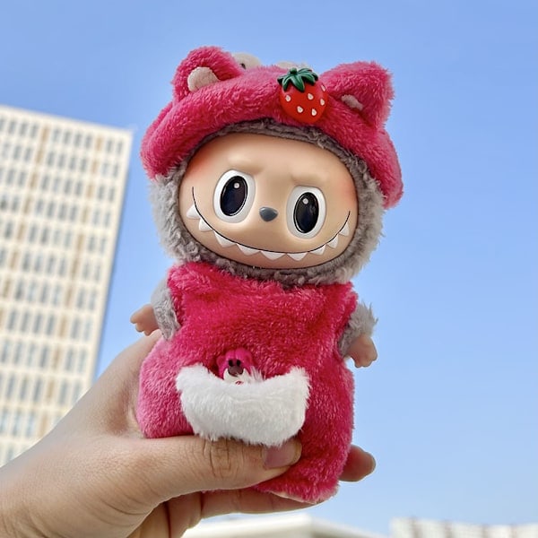 Strawberry Bear Hänge, (endast kläder) 17cm Hänge Blind Box Macaron Labubu Labubu Time to chill