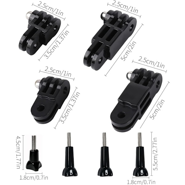Justerbar forlengelsesarm for kamera, fast monteringsbrakett med kort og lang skrueforlengelsesarm for GoPro Hero 10, 9, 8, 7, 6, 5 og andre actionkameraer