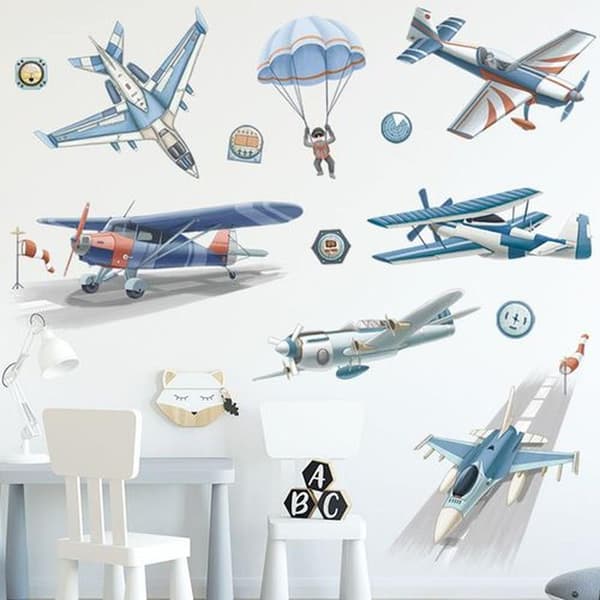 Vintage Flygplan Självhäftande Väggdekaler - Flygplans Väggdekaler