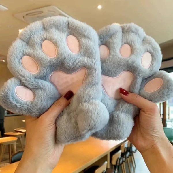 Cat Paw Fluffy Claw Fingerless Gloves Warm Soft Plush Fingerless Panda Glove Half Finger Women Winter Wear Christmas Gifts