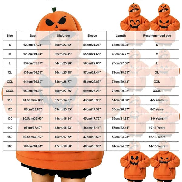 Græskar hættetrøje til kvinder og mænd med lynlås Halloween Cosplay kostumer efterår vinter plys langærmet pullover sweatshirts Black XL