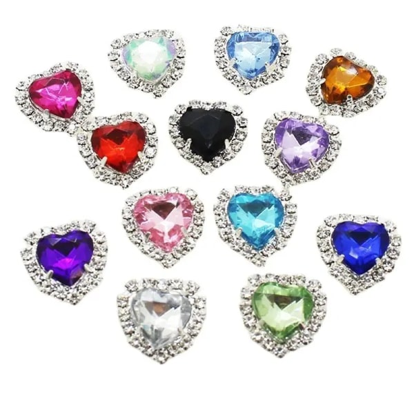 Hot Sale 10pcs / multi Peach Heart Rhinestone Button Clip Acrylic Multicolor Decorative Clothing Sewing Accessories Flat Bottom