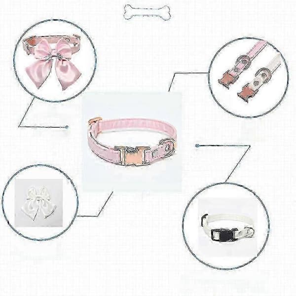 Justerbart hållbart hundhalsband med rosett för hundar, rosa plastspänne-S