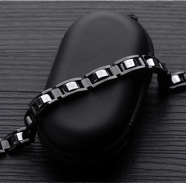 Magnetarmbånd til mænd, klassisk sort titanium rustfrit stålarmbånd med Silver