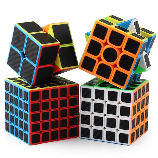 Speed Cube Set, Pyramid Cube Stickerless med Instruktion [4 Pack] (Kolfiber Cube Set)