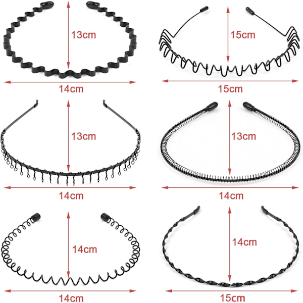 Metalldiadem Unisex, 6 stk Bølgede Diadem i Multistil, Pannbånd Tilbehør, Kvinner og Menn, Sklisikre Elastiske Diadem, Hårpynt for Utendørs Sport Yoga