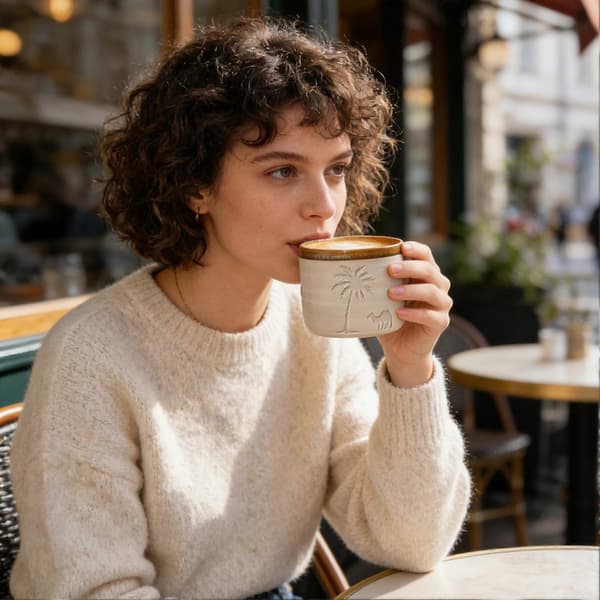 Rustik keramisk kaffekop – med kunstnerisk flair – til køkken og café S
