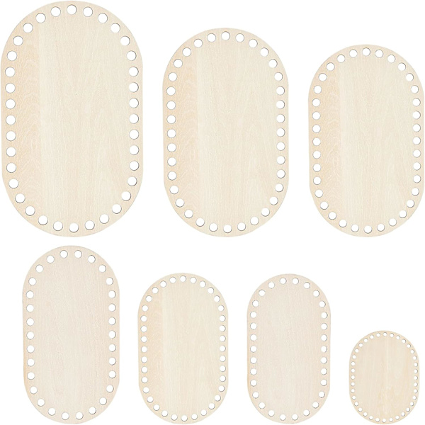 7 storlekar Naturlig Träkorgbotten, Oval Vit Solid Virkad Ba