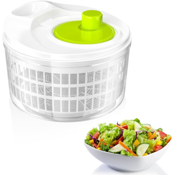 Salatslynge med lokk, salatslynge med sveivdrift og 3 liters salatbolle og sil, for vask og tørking av salat, grønnsaker