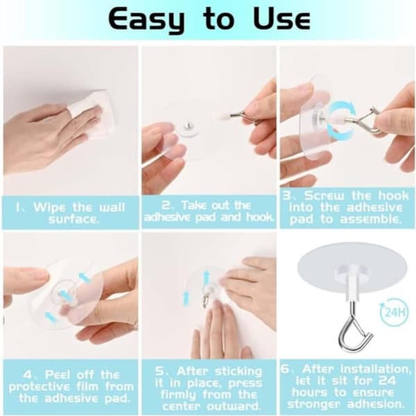6-pack Self-Adhesive Ceiling Hooks – Extra Strong Adhesion for Plants, Wind Chimes & Bird Feeders – No Drilling