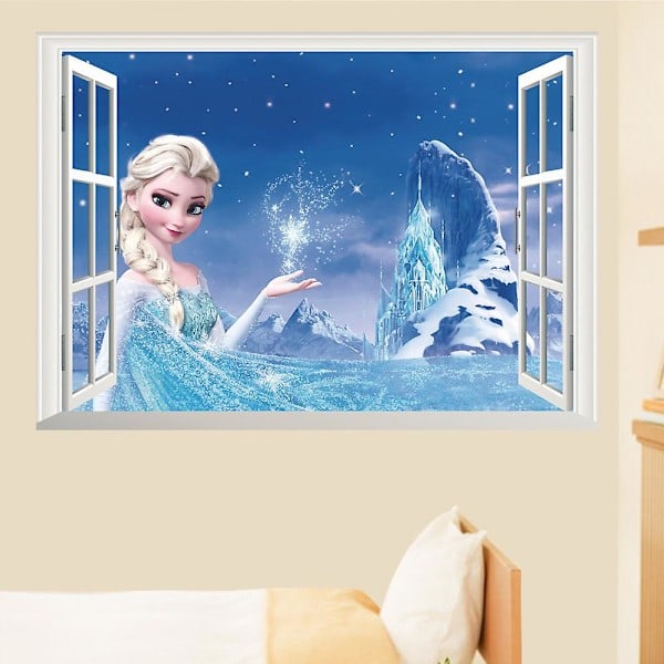 3D Frysta Prinsessan Elsa Falskt Fönster Väggdekal Barnrumsinredning Tapet